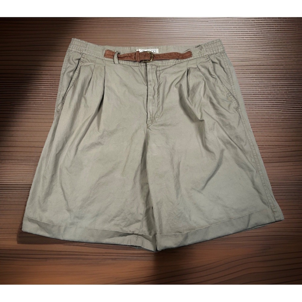 Rare Vintage 90's Gucci Pleated Shorts Men 50 Built-In Suede Belt 100% Cotton